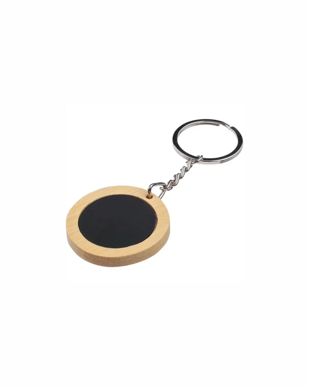 Portachiavi tondo in bambù con placca in acciaio inox 03204