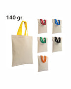 04127 Mini borsa cotone 140gr con manici colorati 26x32