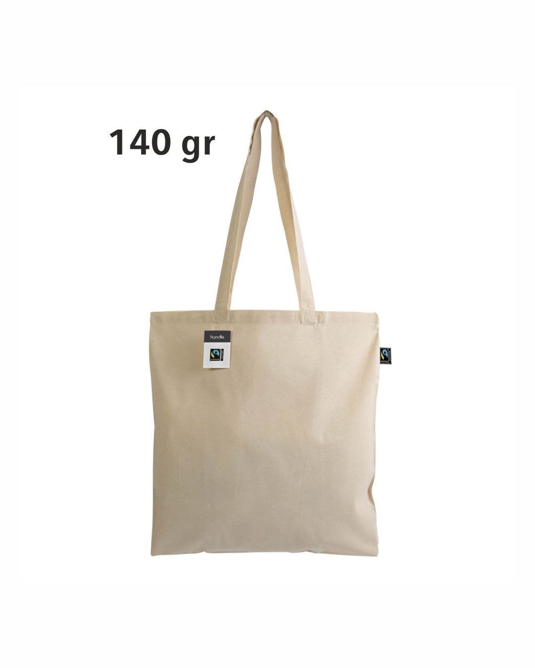 04312 Shopper certificata fairtrade® in cotone 140gr/m2, manici lunghi, 38x42