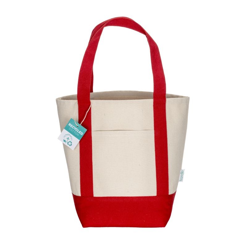 04019 Mini borsa cotone 340gr manici e base colorati con soffietto 34x28x16