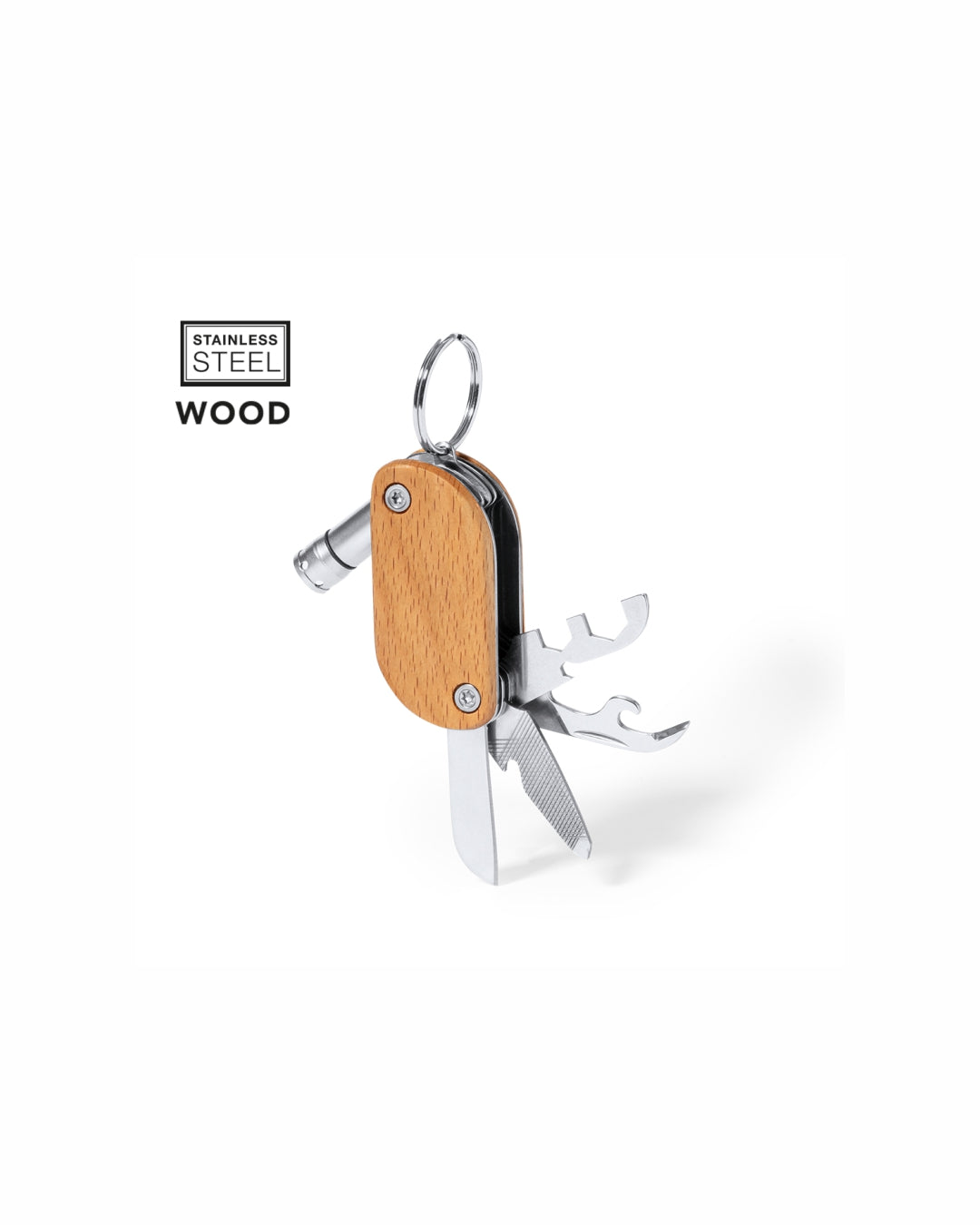 Portachiavi multiutensile 9 funzioni acciaio inox e legno 31 20190