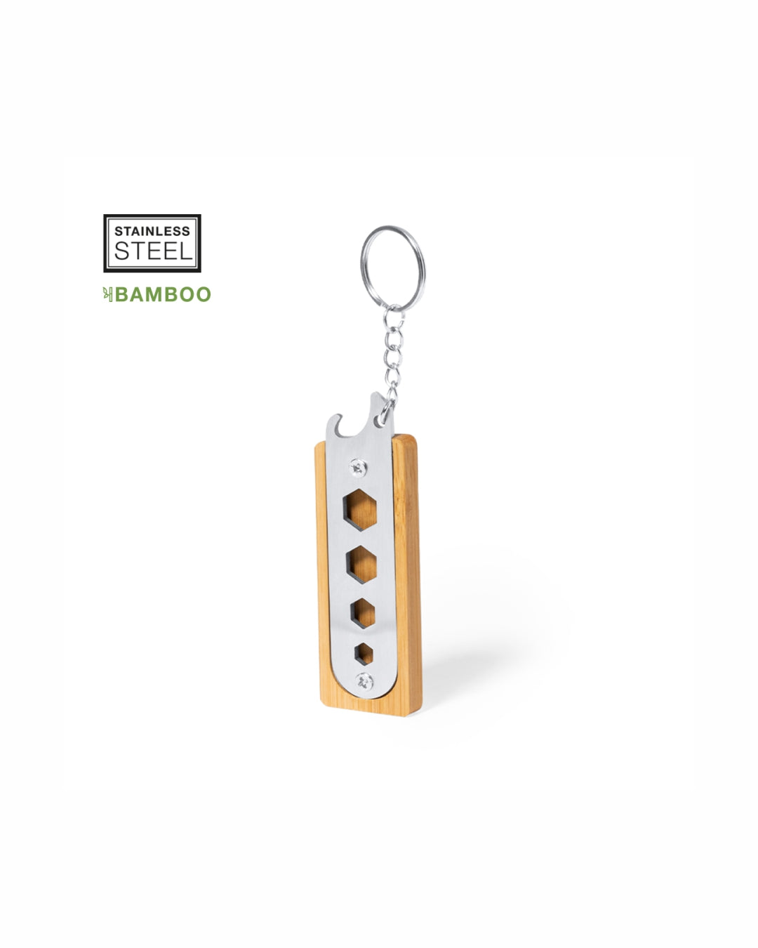 Portachiavi multiutensile acciaio inox e bambù 31 20192