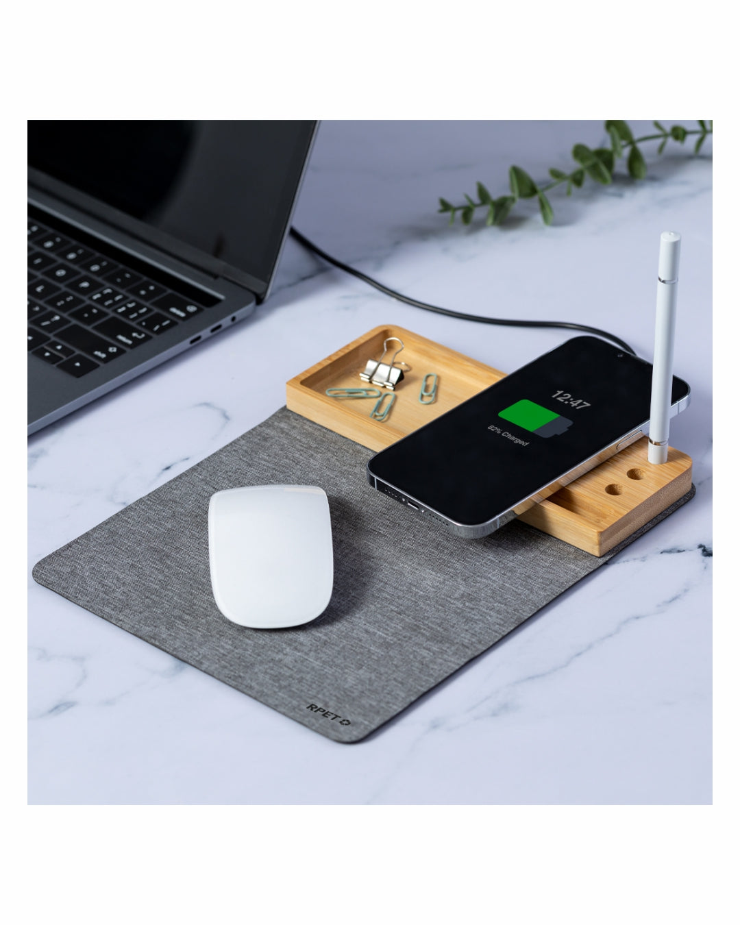 Tappetino mouse pieghevole con caricatore wireless RPET e bambù 31 20247