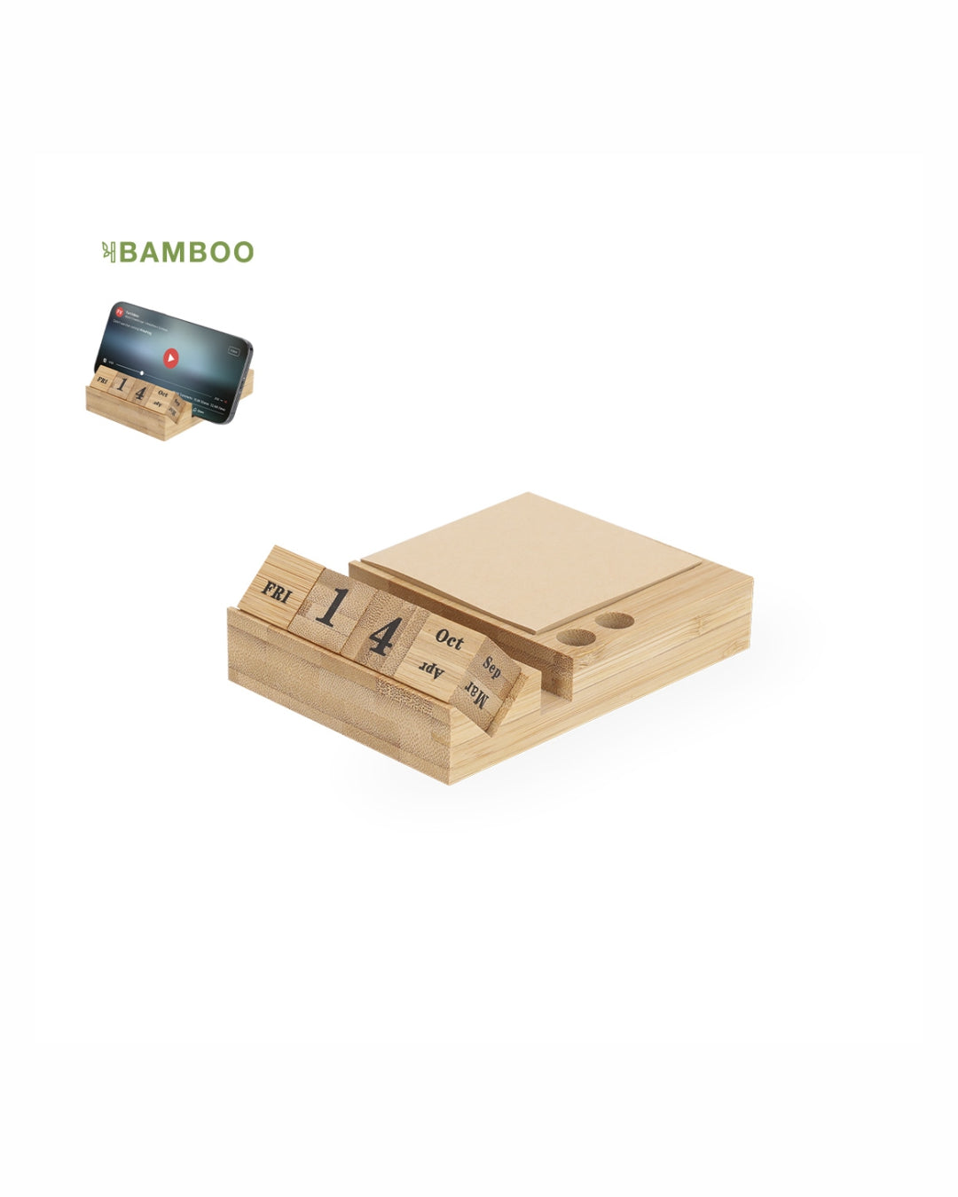Calendario perpetuo con portablocco e porta cellulare in bambù 31 21385