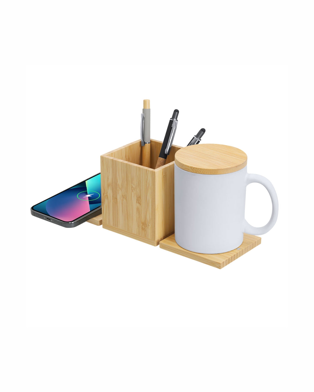 Portapenne con scaldatazza e caricatore wireless in bambù 31 21765