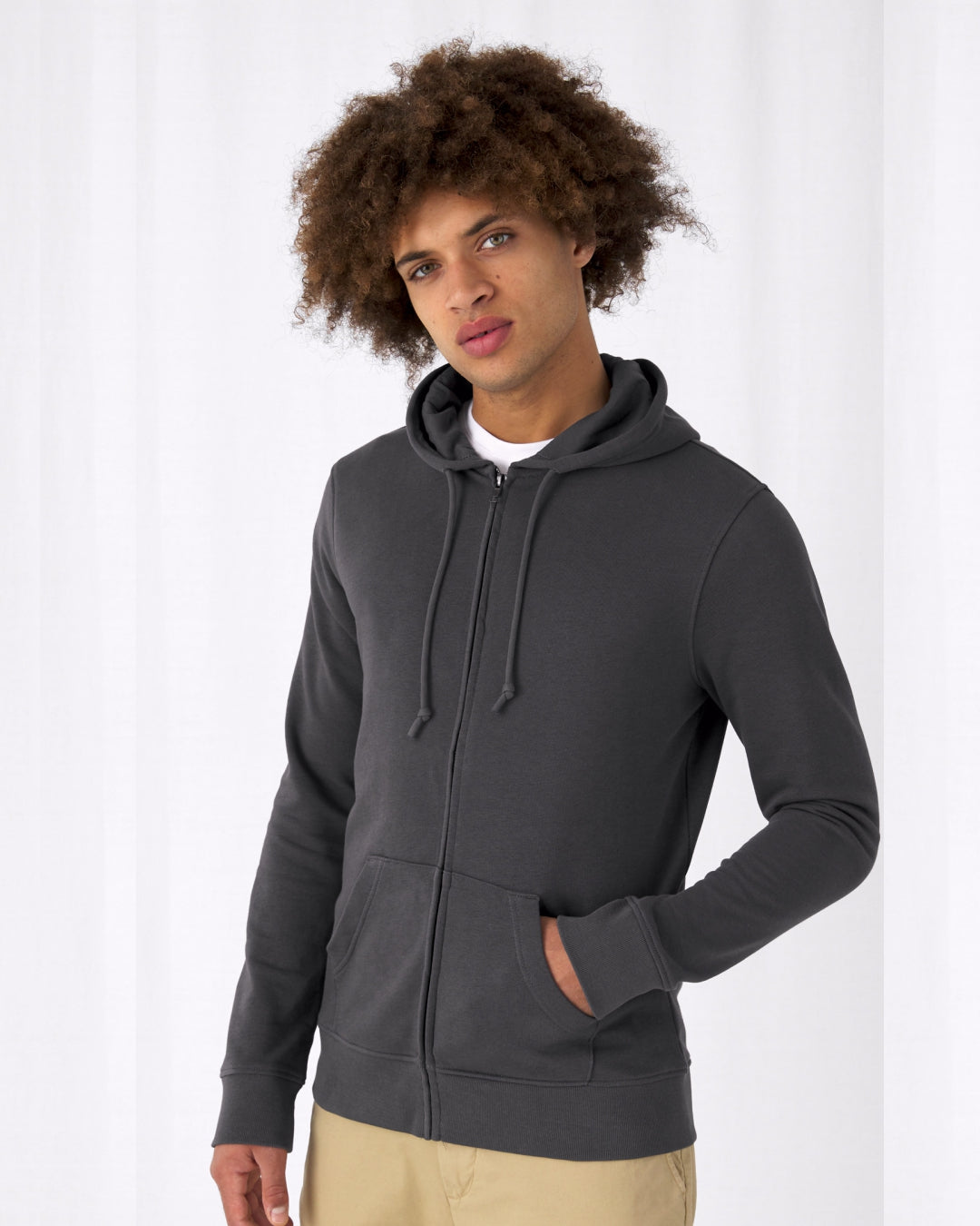 Organic Felpa French Terry cappuccio zip lunga CWU35B