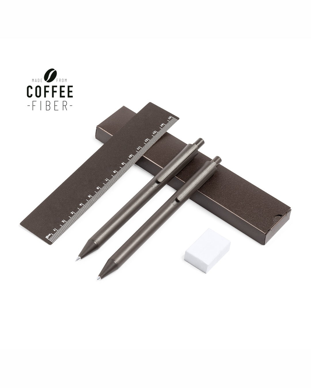 Set penna, matita meccanica e righello in fibra di caffè 00200