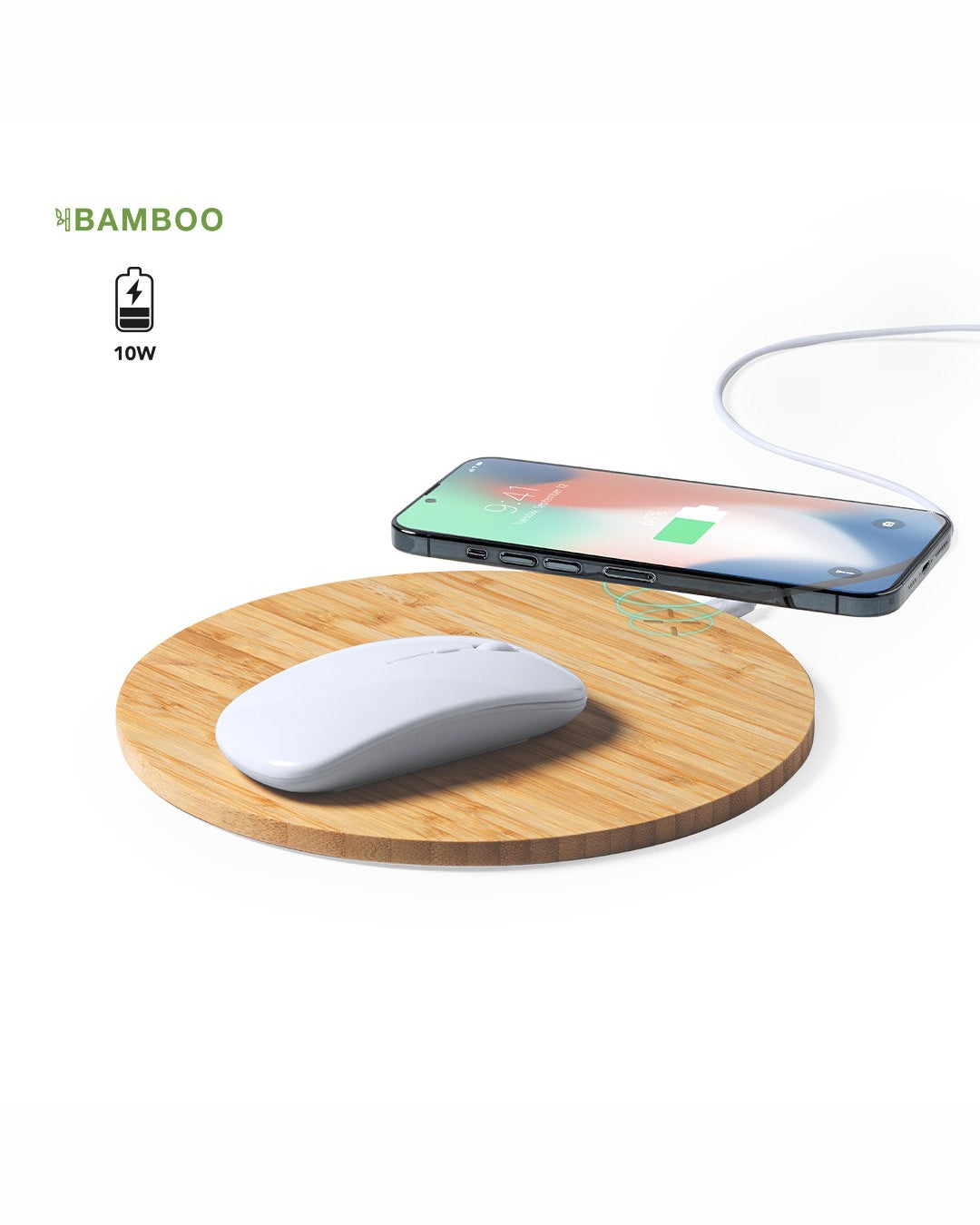 Tappetino mouse con caricatore wireless 10W bambù 31 1366