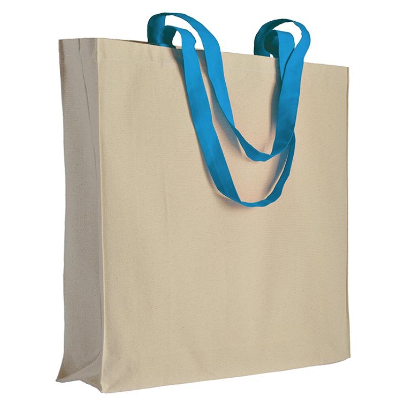 04126 Borsa cotone 220gr manici colorati con soffietto 38x42x8