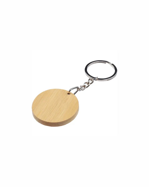 Portachiavi tondo in bambù con placca in acciaio inox 03204